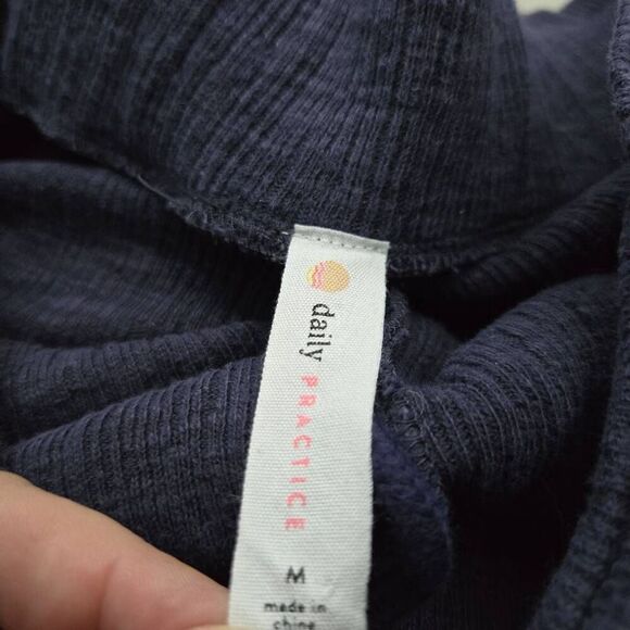 Daily Practice Pants Size Medium Ribbed Wide Leg Drawstring Navy - Picture 6 of 8